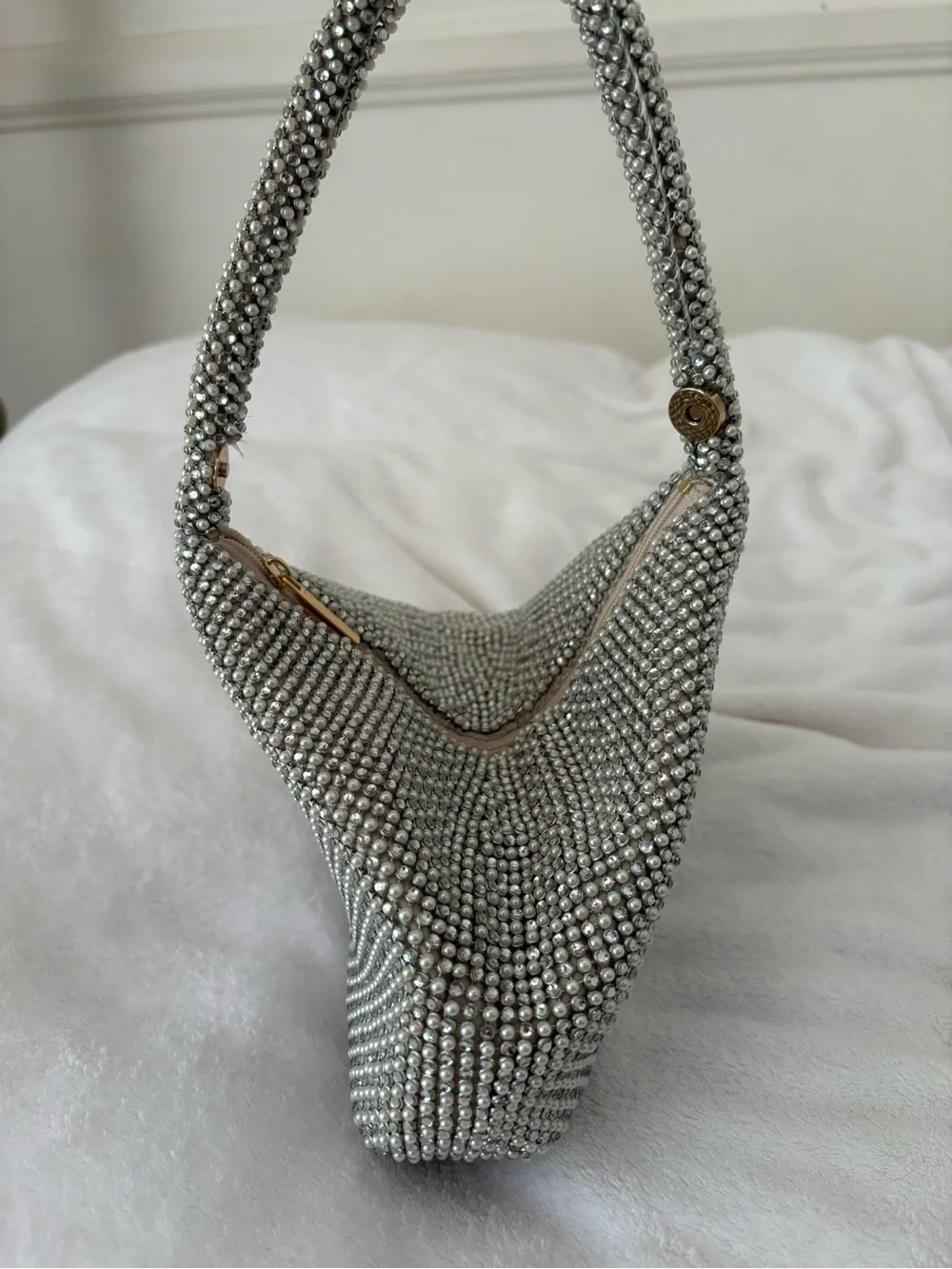 Jessica McClintock Silver Crystal-Embellished Wristlet Bag